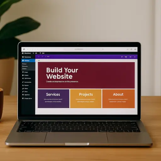 Portátil abierto mostrando una página construida en WordPress con Divi, representando la confianza y estabilidad de WordPress como base confiable para sitios web en Ferova Agency.