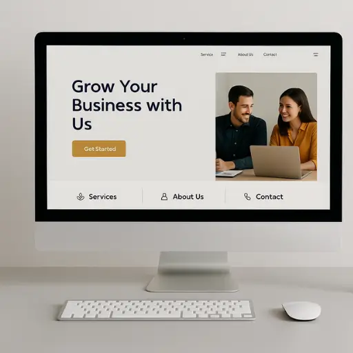 Un mismo sitio web mostrado en un computador de escritorio, una tablet y un celular, representando la adaptación total a diferentes dispositivos.